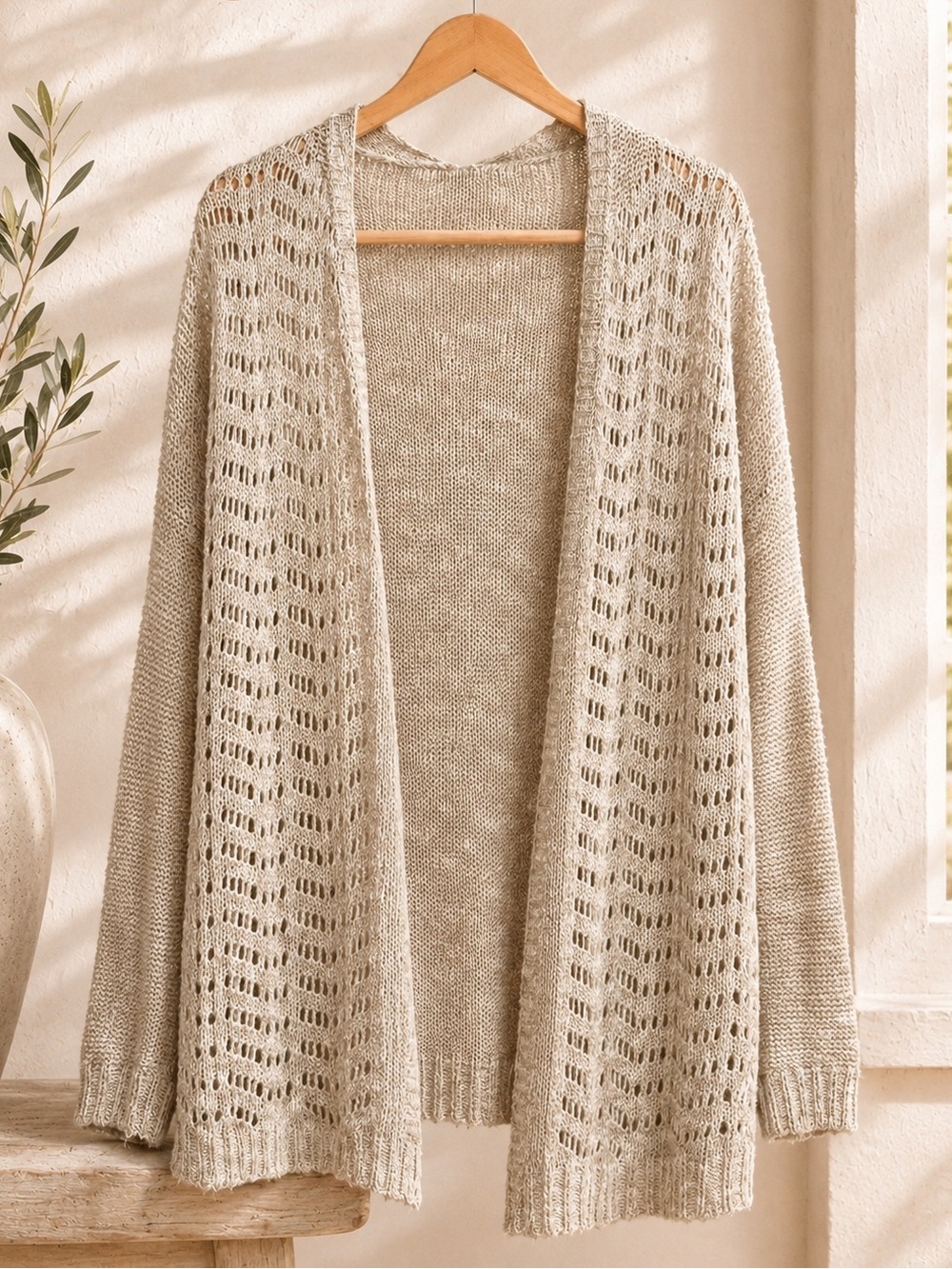 ✨ Love By Design Crochet Open-Front Cardigan Sweater Hoodie Oatmeal Size S ✨
